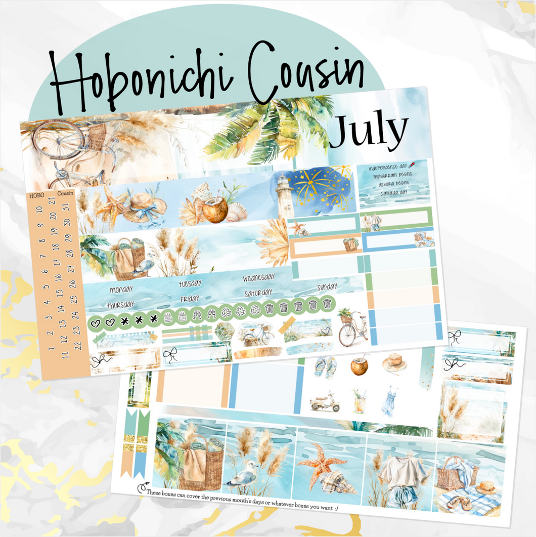 July Beach Days monthly - Hobonichi Cousin A5 personal planner