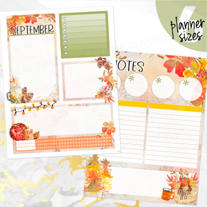 Sweet September Notes monthly sticker - Erin Condren Vertical Horizontal 7"x9", Happy Planner Classic, Mini & Big