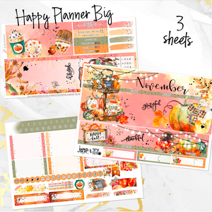 November Thanksgiving Bliss '24 FOILED monthly - Erin Condren Vertical Horizontal 7"x9", Happy Planner Classic, Mini & Big