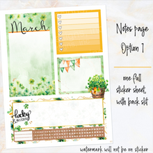 Load image into Gallery viewer, March Shamrock Dreams Notes monthly sticker - Erin Condren Vertical Horizontal 7&quot;x9&quot;, Happy Planner Classic, Mini &amp; Big