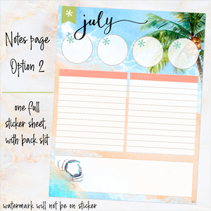 July Lazy Days Notes monthly sticker - Erin Condren Vertical Horizontal 7"x9", Happy Planner Classic, Mini & Big