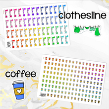 Load image into Gallery viewer, Functional Icon planner stickers -Asterisk, Balloons, Clothesline, Coffee, Computer, Doctor, Email, Fork/knife, Gift, Grocery bag, Hair dryer, Happy mail, Kettlebell, Laundry basket, Paper clip, Paw print, Planner, Prescription, Tooth, Trash (S-113)