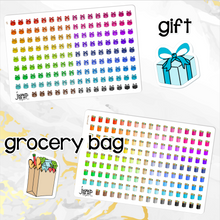 Load image into Gallery viewer, Functional Icon planner stickers -Asterisk, Balloons, Clothesline, Coffee, Computer, Doctor, Email, Fork/knife, Gift, Grocery bag, Hair dryer, Happy mail, Kettlebell, Laundry basket, Paper clip, Paw print, Planner, Prescription, Tooth, Trash (S-113)