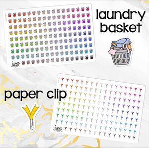 Functional Icon planner stickers -Asterisk, Balloons, Clothesline, Coffee, Computer, Doctor, Email, Fork/knife, Gift, Grocery bag, Hair dryer, Happy mail, Kettlebell, Laundry basket, Paper clip, Paw print, Planner, Prescription, Tooth, Trash (S-113)
