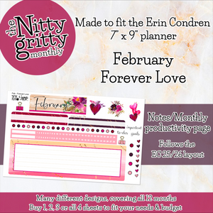 February Forever Love - The Nitty Gritty Monthly - Erin Condren Vertical Horizontal