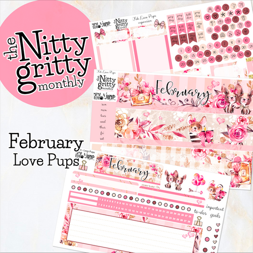 February Love Pups - The Nitty Gritty Monthly - Erin Condren Vertical Horizontal