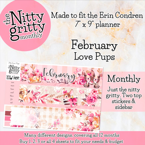 February Love Pups - The Nitty Gritty Monthly - Erin Condren Vertical Horizontal