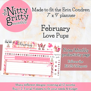 February Love Pups - The Nitty Gritty Monthly - Erin Condren Vertical Horizontal