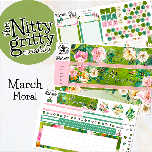 March Floral - The Nitty Gritty Monthly - Erin Condren Vertical Horizontal