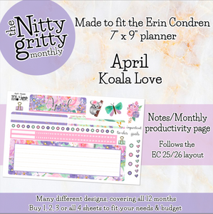 April Koala - The Nitty Gritty Monthly - Erin Condren Vertical Horizontal