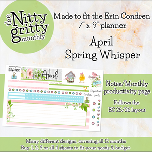 April Spring Whisper - The Nitty Gritty Monthly - Erin Condren Vertical Horizontal