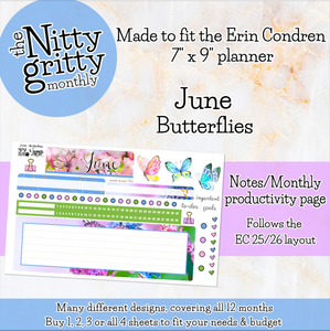 June Butterflies - The Nitty Gritty Monthly - Erin Condren Vertical Horizontal