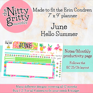 June Hello Summer - The Nitty Gritty Monthly - Erin Condren Vertical Horizontal