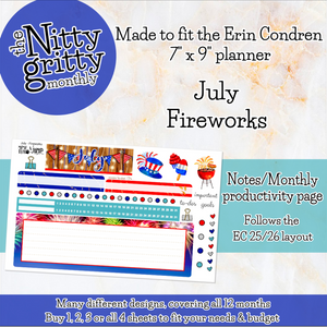 July Fireworks - The Nitty Gritty Monthly - Erin Condren Vertical Horizontal