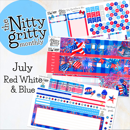 July 4th Red White & Blue - The Nitty Gritty Monthly - Erin Condren Vertical Horizontal