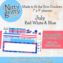 Load image into Gallery viewer, July 4th Red White &amp; Blue - The Nitty Gritty Monthly - Erin Condren Vertical Horizontal