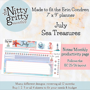 July Sea Treasures - The Nitty Gritty Monthly - Erin Condren Vertical Horizontal