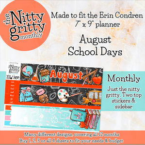 August School Days - The Nitty Gritty Monthly - Erin Condren Vertical Horizontal