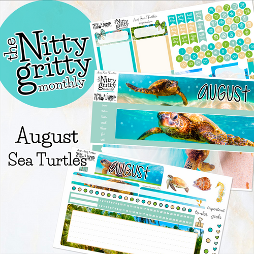 August Sea Turtles - The Nitty Gritty Monthly - Erin Condren Vertical Horizontal