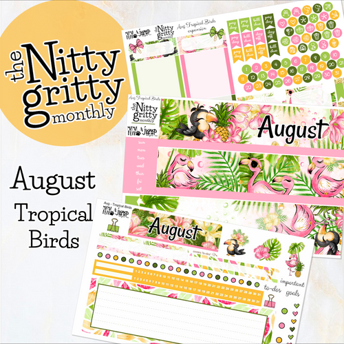 August Tropical Birds - The Nitty Gritty Monthly - Erin Condren Vertical Horizontal
