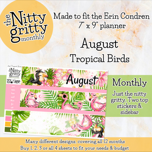 August Tropical Birds - The Nitty Gritty Monthly - Erin Condren Vertical Horizontal