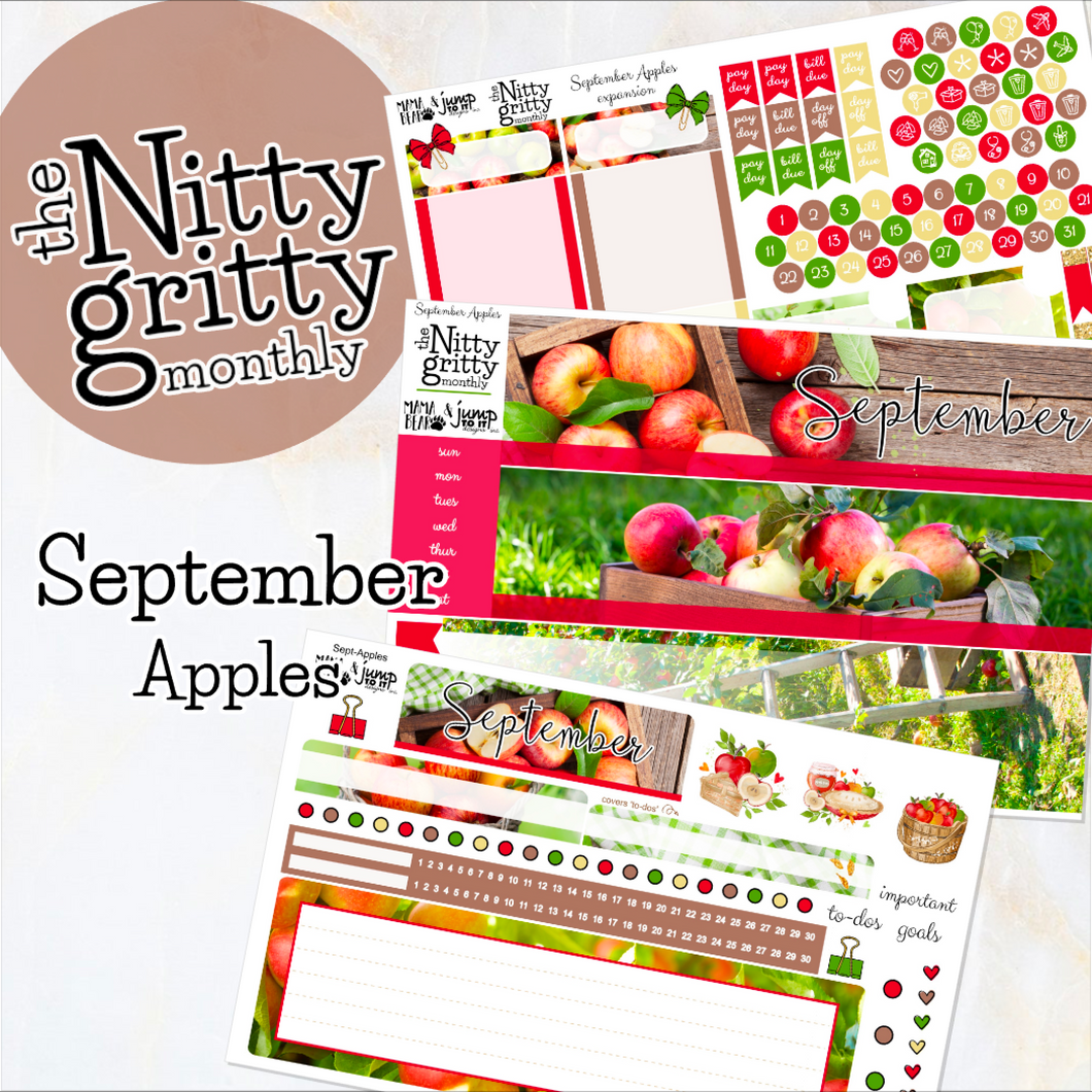September Apples - The Nitty Gritty Monthly - Erin Condren Vertical Horizontal