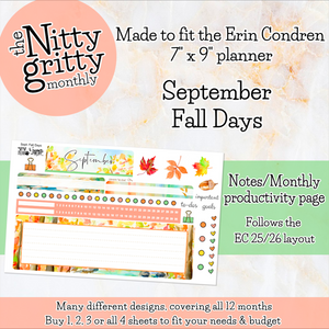 September Fall Days - The Nitty Gritty Monthly - Erin Condren Vertical Horizontal