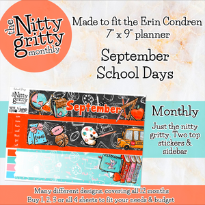 September School Days - The Nitty Gritty Monthly - Erin Condren Vertical Horizontal