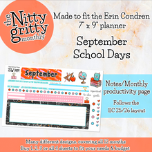 Load image into Gallery viewer, September School Days - The Nitty Gritty Monthly - Erin Condren Vertical Horizontal