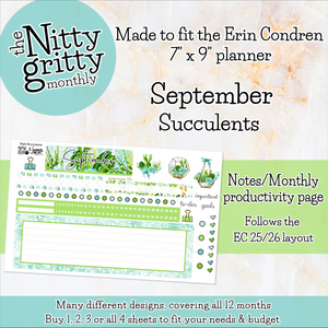September Succulents - The Nitty Gritty Monthly - Erin Condren Vertical Horizontal