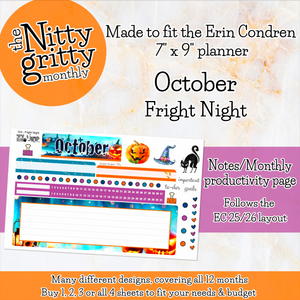 October Fright Night Halloween - The Nitty Gritty Monthly - Erin Condren Vertical Horizontal