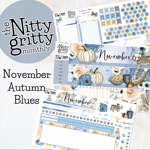 November Autumn Blues - The Nitty Gritty Monthly - Erin Condren Vertical Horizontal