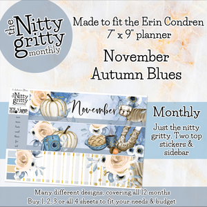 November Autumn Blues - The Nitty Gritty Monthly - Erin Condren Vertical Horizontal