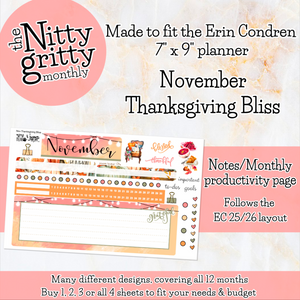 November Thanksgiving Bliss - The Nitty Gritty Monthly - Erin Condren Vertical Horizontal