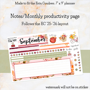 September Harvest Blush '25/26 Notes monthly sticker - Erin Condren Vertical Horizontal 7x9