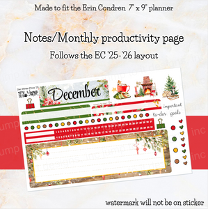 New Release December Winter Pines 25/26 Notes monthly sticker - Erin Condren Vertical Horizontal 7x9