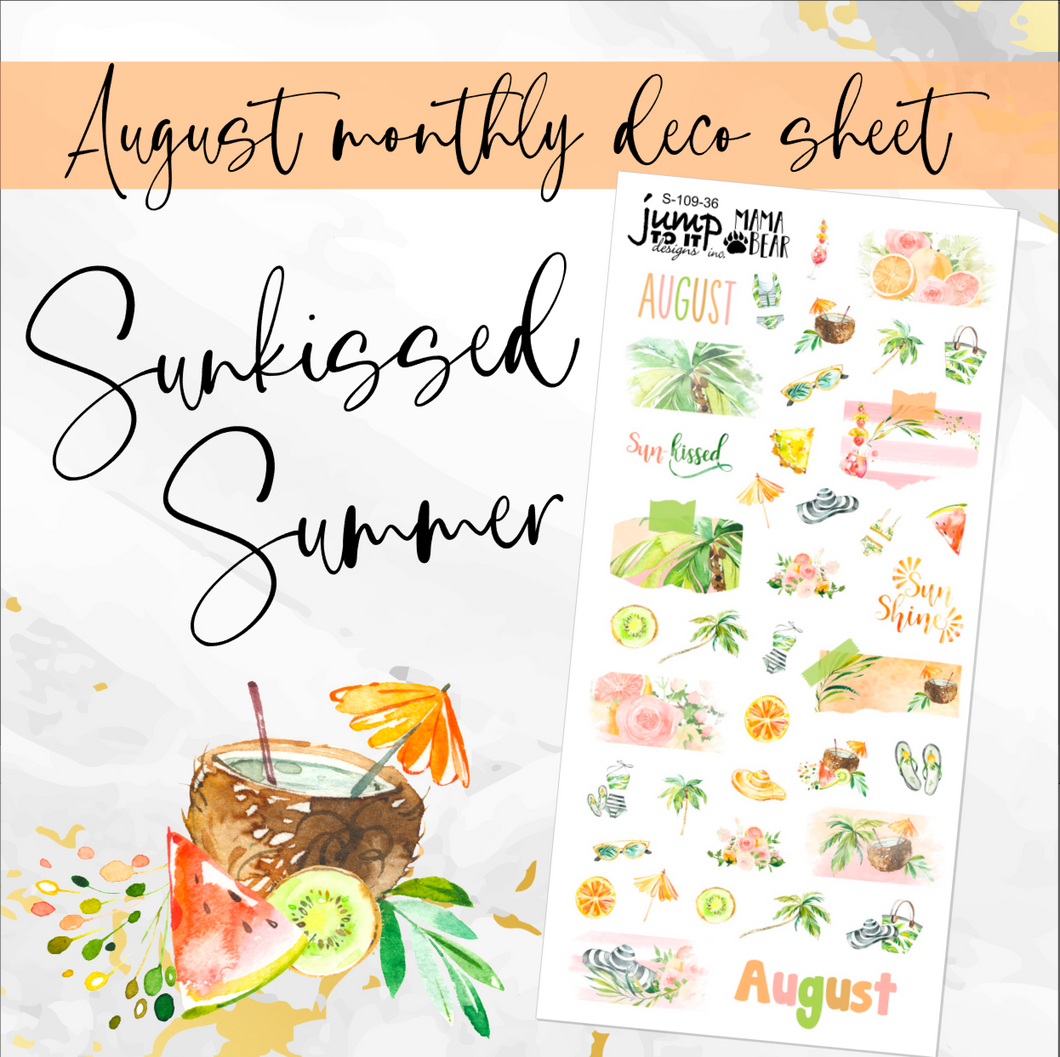 August Sunkissed Summer Deco sheet - planner stickers          (S-109-36)