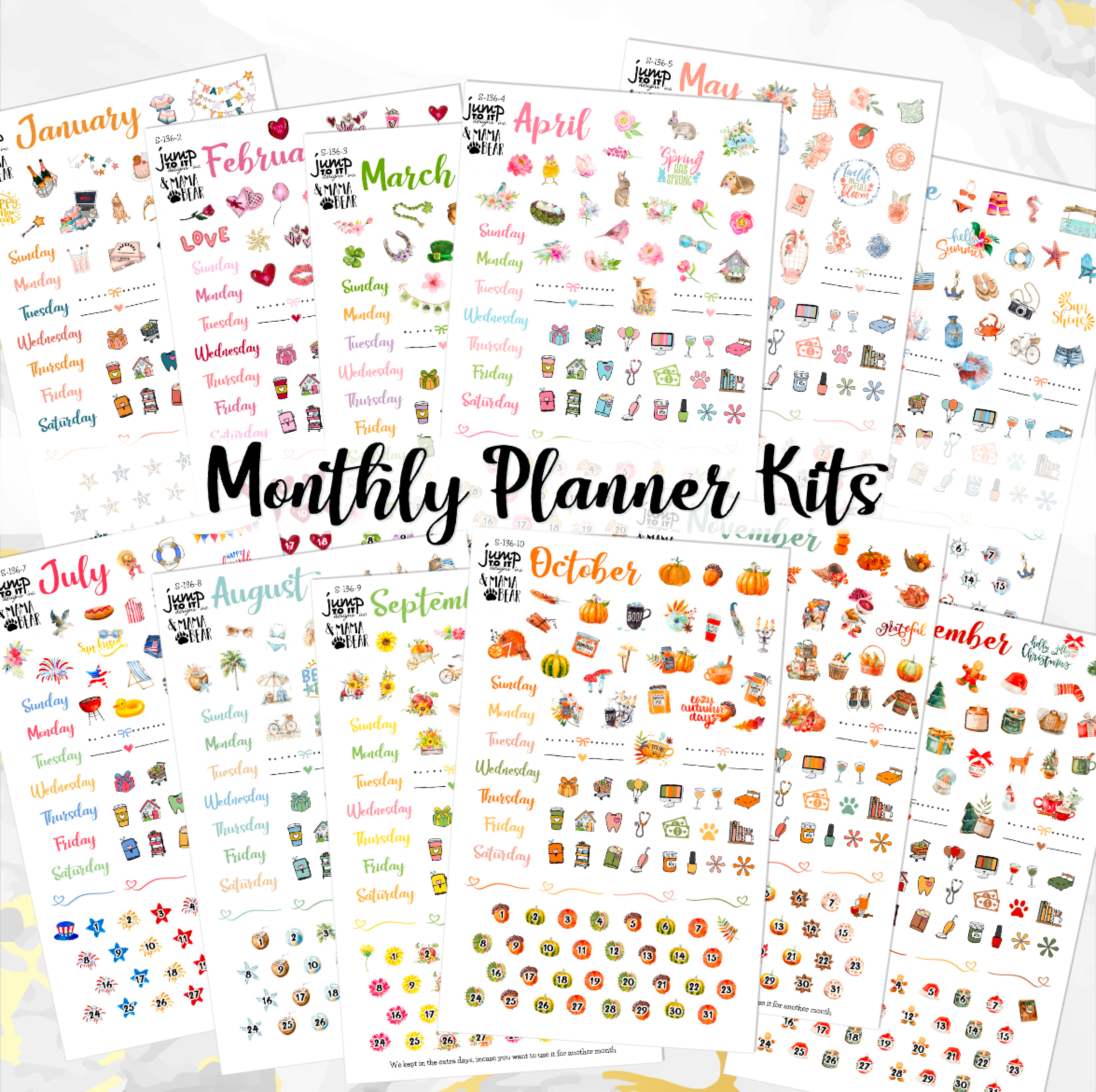 Monthly Planner Kits - Whole year 12 months Jan - Dec (S-136/8