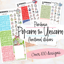 Load image into Gallery viewer, Popcorn the Unicorn Combo stickers - POCKET Weekly kits functional glitter tabs