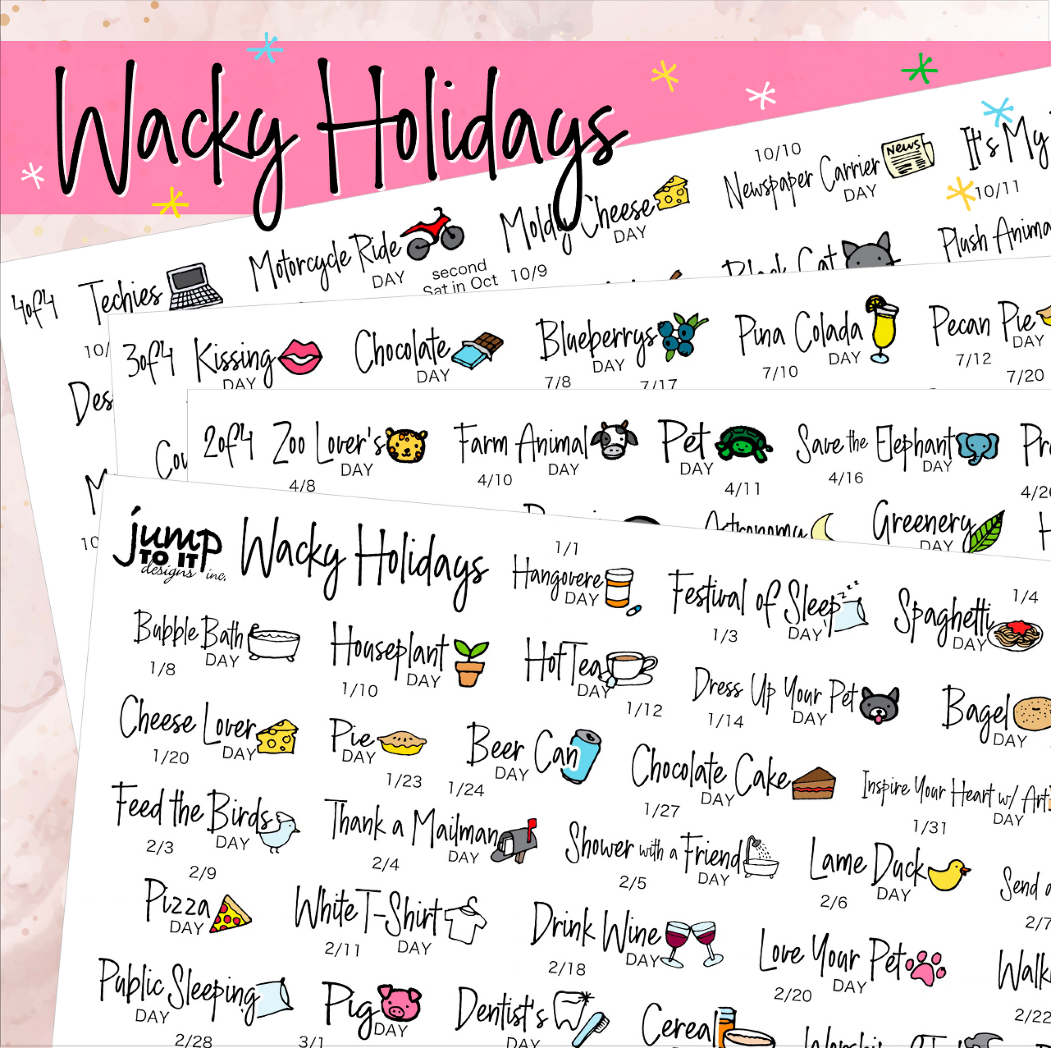 Wacky Holiday stickers w/ Icons - 4 sheets (S-115-3) – Jump To It Designs