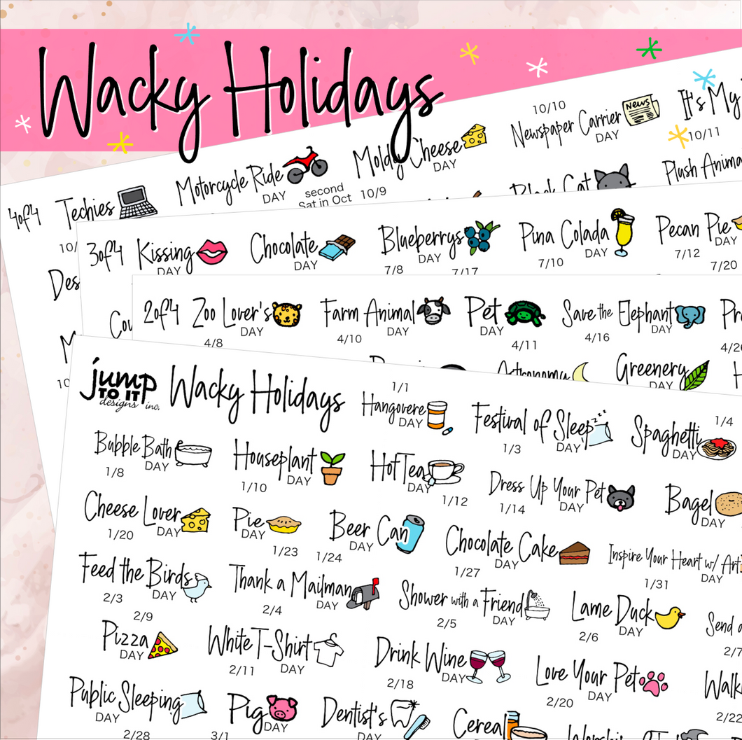 Wacky Holiday stickers w/ Icons - 4 sheets        (S-115-3)