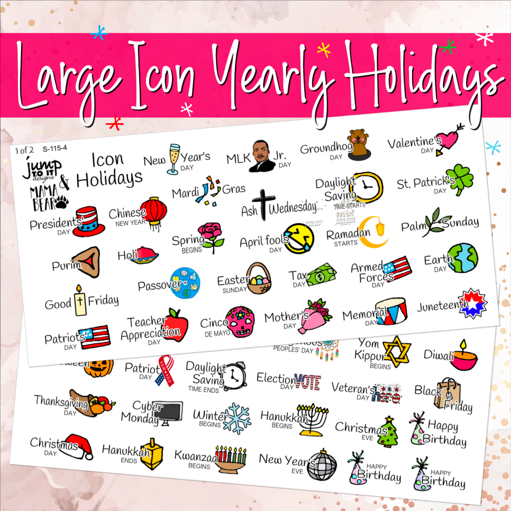 Large Icon Holiday stickers planner calendar (S-115-4) – Jump To