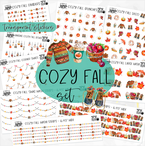 COZY FALL • Sticker Theme Collection • Washi, Swags, Tabs, Deco (T-201)