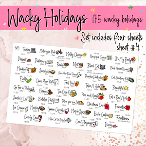 Wacky Holiday stickers w/ Icons - 4 sheets        (S-115-3)
