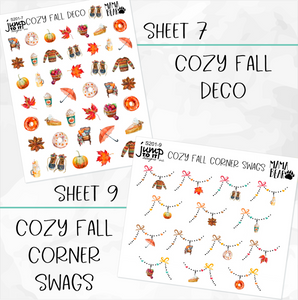 COZY FALL • Sticker Theme Collection • Washi, Swags, Tabs, Deco (T-201)