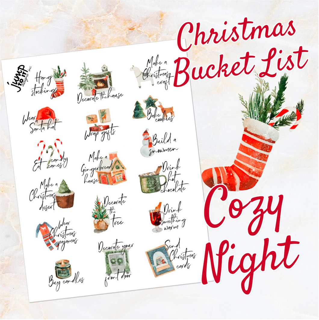 Christmas Cozy Night Bucket List - planner stickers               (S-106-1)
