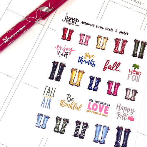 Rain boots fall autumn quotes planner stickers Wellies    (S-122-2)