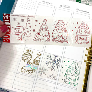 Foil - BURSTIES - Christmas- Gnomes, Ornaments & Snowflakes stickers (F-115+)