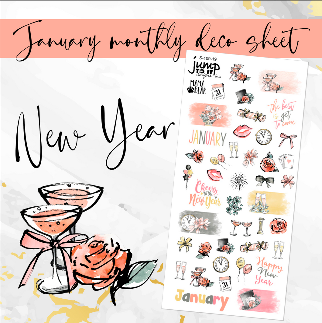 January New Year ’23 Deco sheet - planner stickers          (S-109-19)