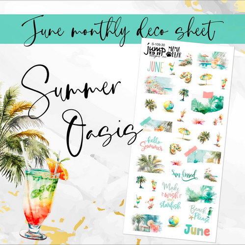 June Summer Oasis Deco sheet - planner stickers          (S-109-30)